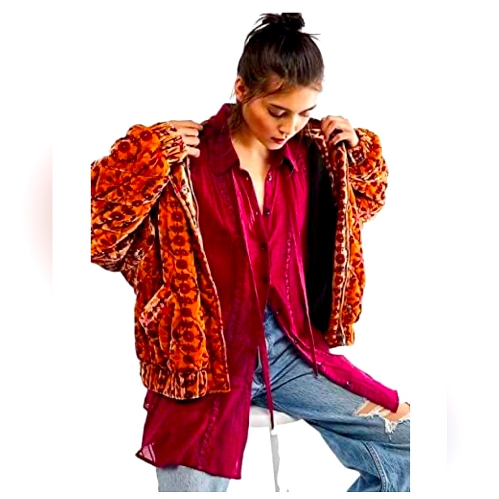 Free People Genevieve Quilted Velvet Bomber size small